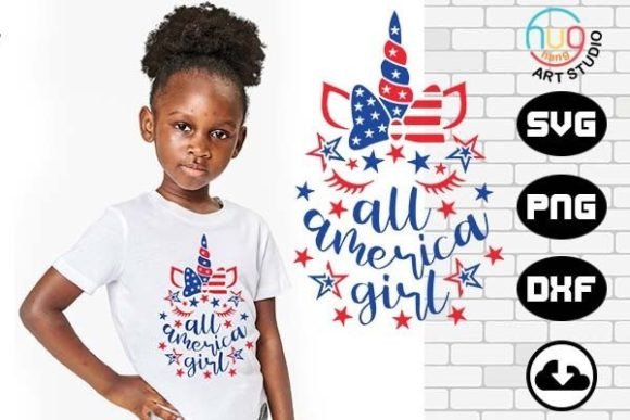 All America Girl Unicorn: Patriotic T-Shirt Graphics
